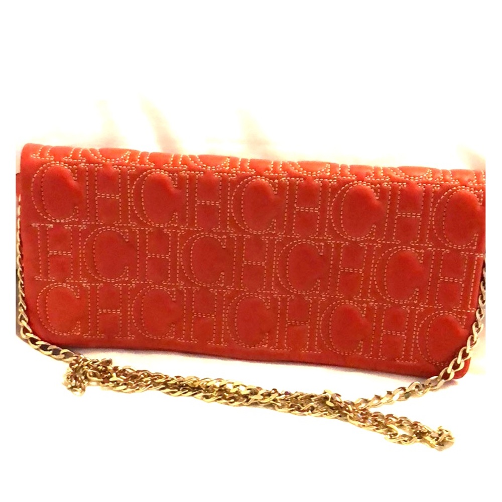 CH CAROLINA HERRERA Red Leather Clutch Env Bag